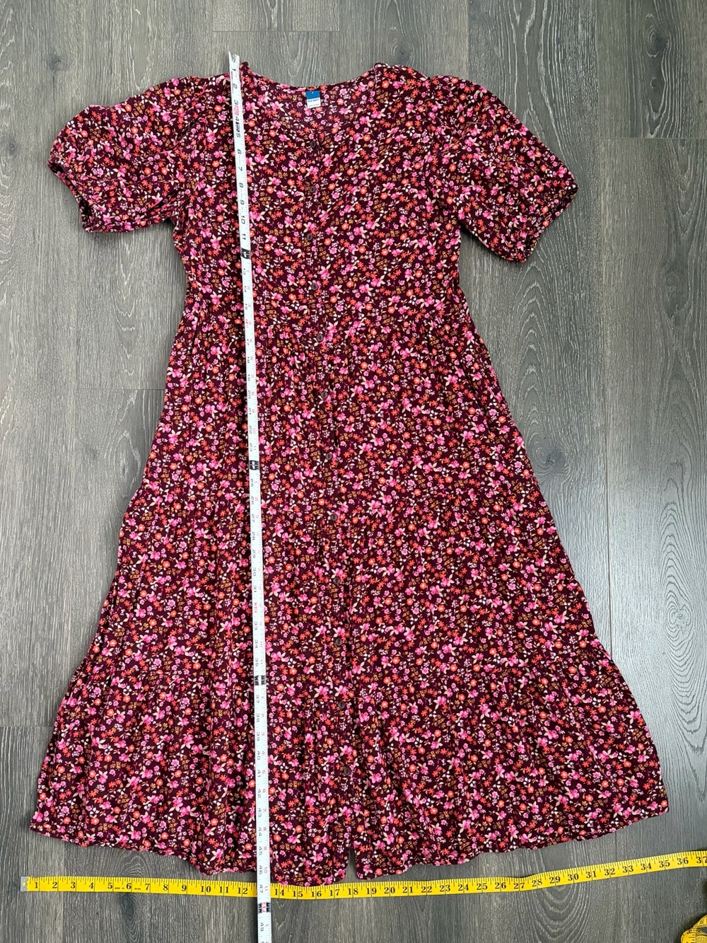Old Navy Burgundy and Pink Floral Puff-Sleeve Maxi Dress Cottagecore Size Small - Picture 4 of 7